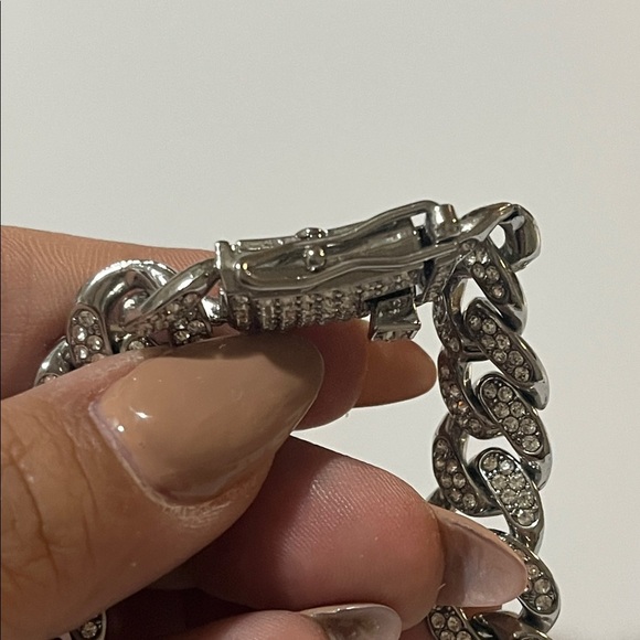 Silver-tone Men’s Chain Bracelet with Rhinestones - Picture 7 of 9